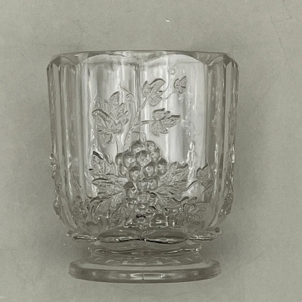 Vtg Clear Pressed Glass Raised Grape Cluster Toothpick Holder Pedestal 2.25